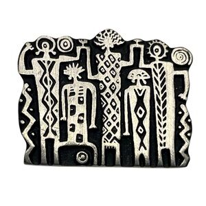 Alice Seely 2000 Urban Fetishes Tribal Silver tone Southwest brooch pin vintage